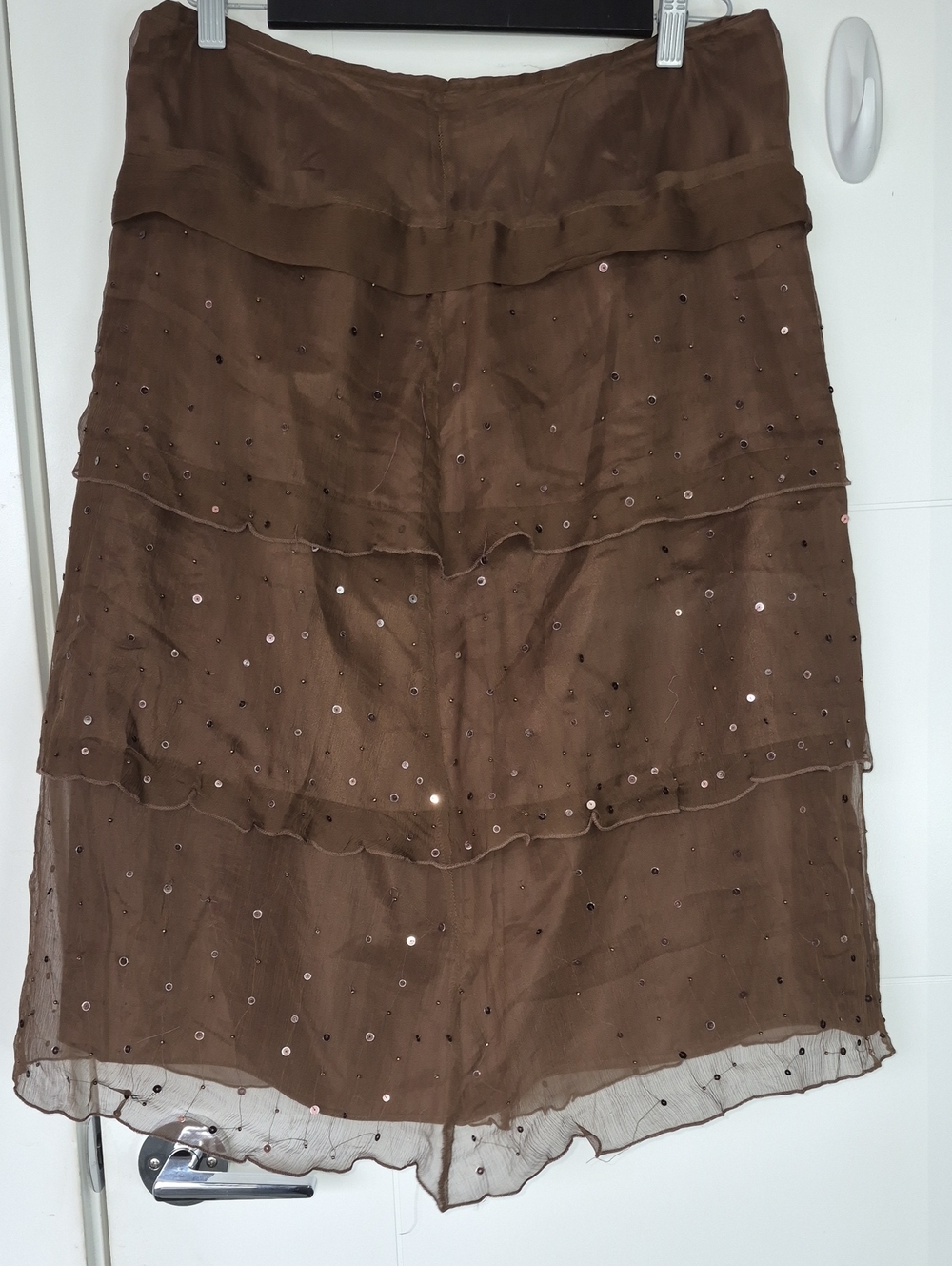 Vintage Autograph Brown Tiered Sequin Midi Skirt